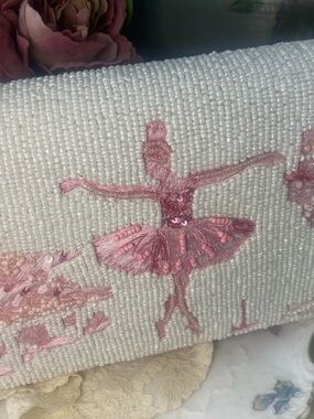Viral Beaded  Ballerina Clutch purse with Pink Sequined Dancers